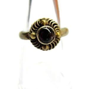 sz7 Vintage Silver 850 Ring Red Garnet Handmade Southwestern Tribal Heavy Patina